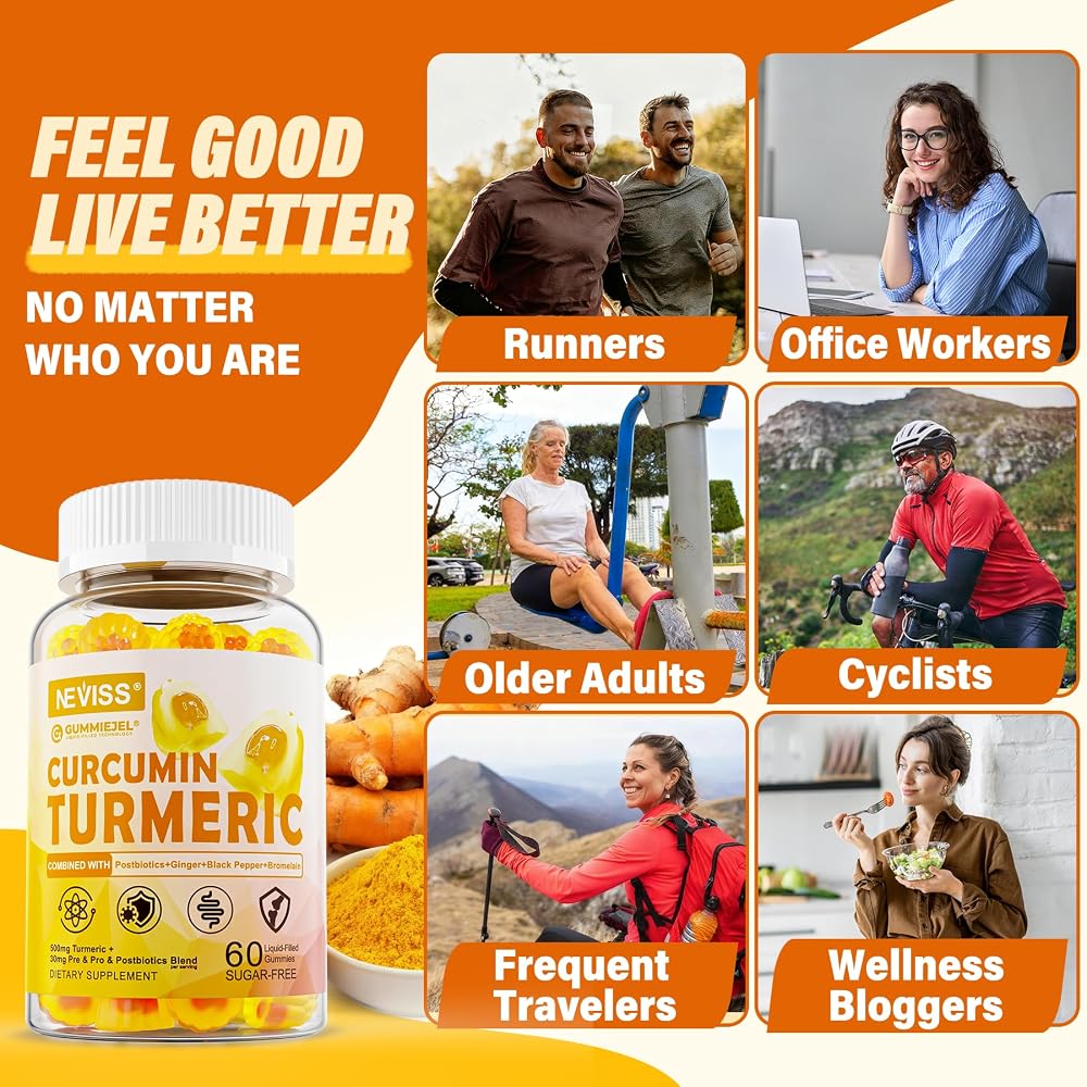 NEVISS Sugar Free Turmeric Curcumin Filled Gummies 550mg for Adults