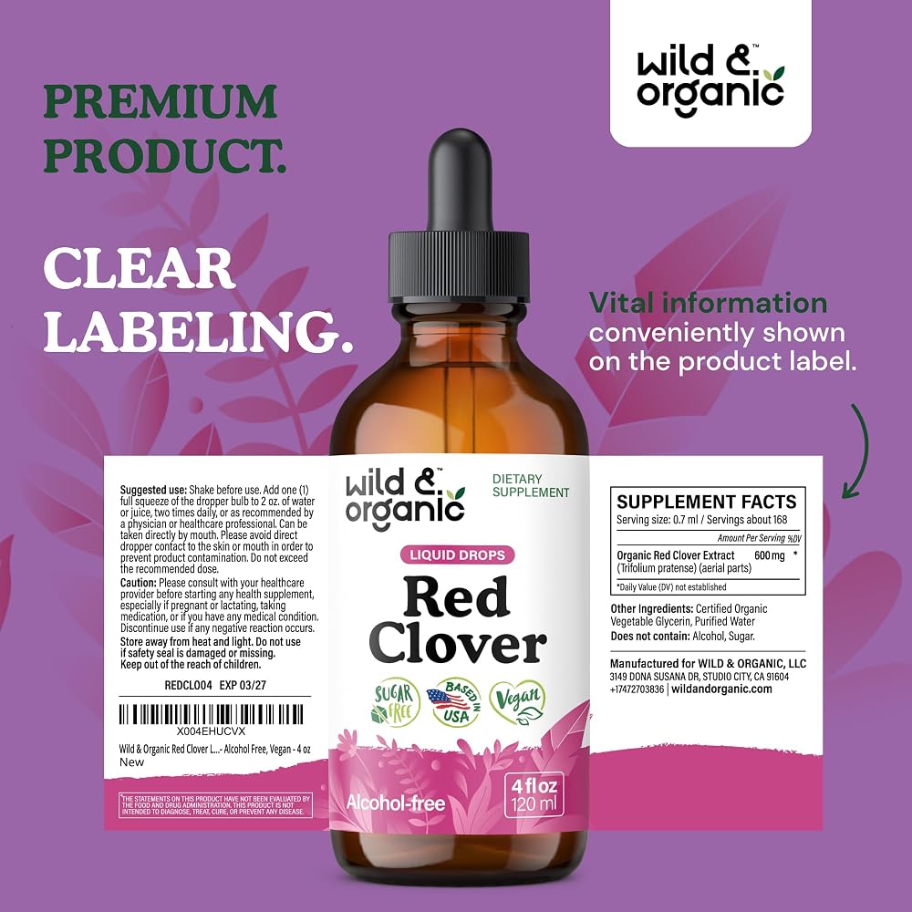 Wild & Organic Red Clover Supplement for Menopause - 4 fl oz - image 9