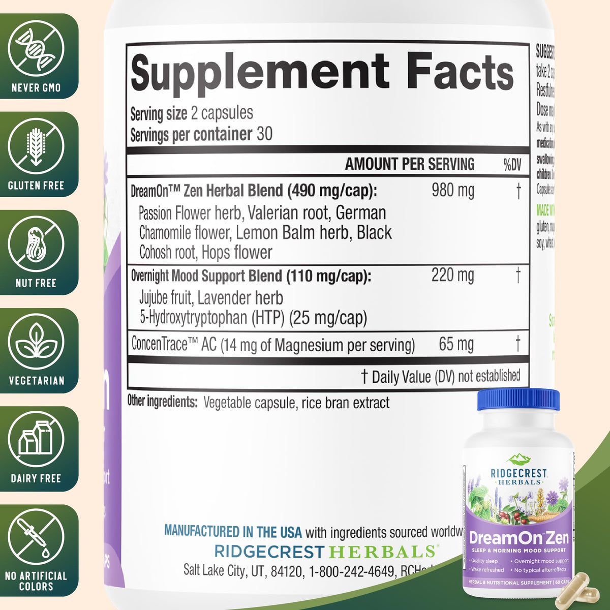 RidgeCrest Herbals DreamOn Zen Sleep Support - 60 Capsules - image 3