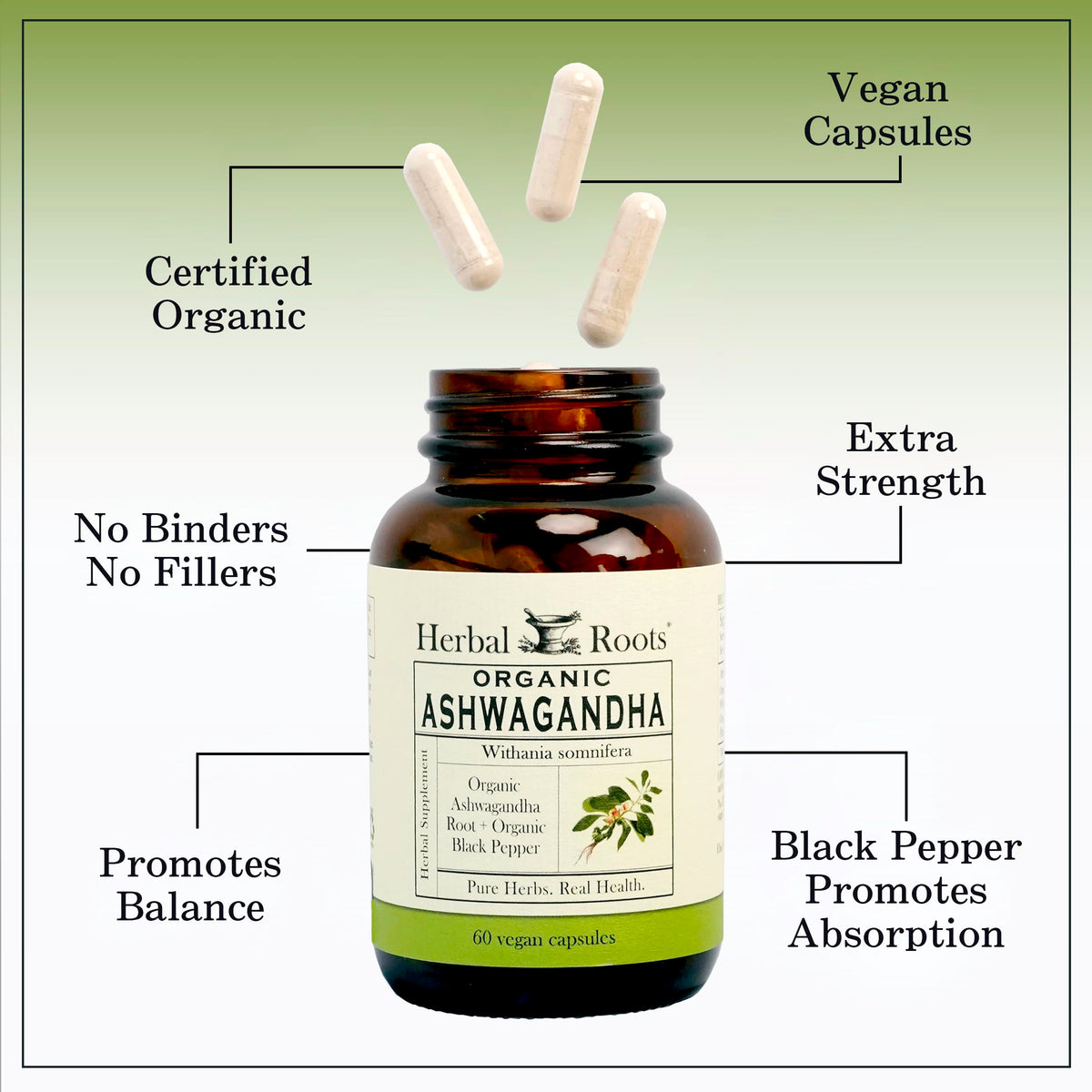 Herbal Roots Organic Ashwagandha Capsules Extra Strength - 60 Vegan Capsules - image 4