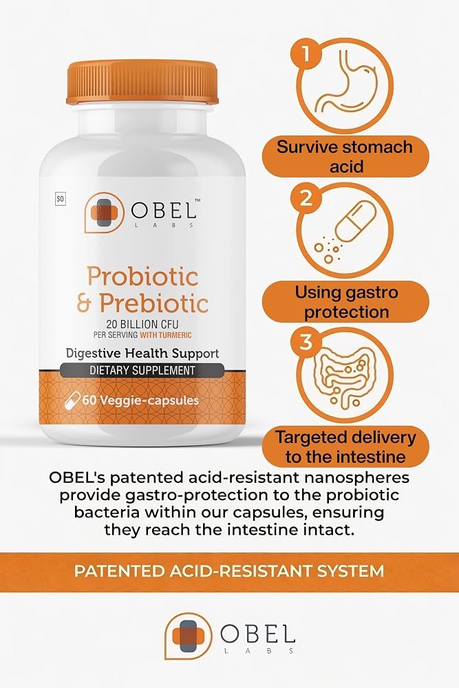 obel Probiotic & Prebiotic Supplement with Turmeric - 60 Capsules - image 5