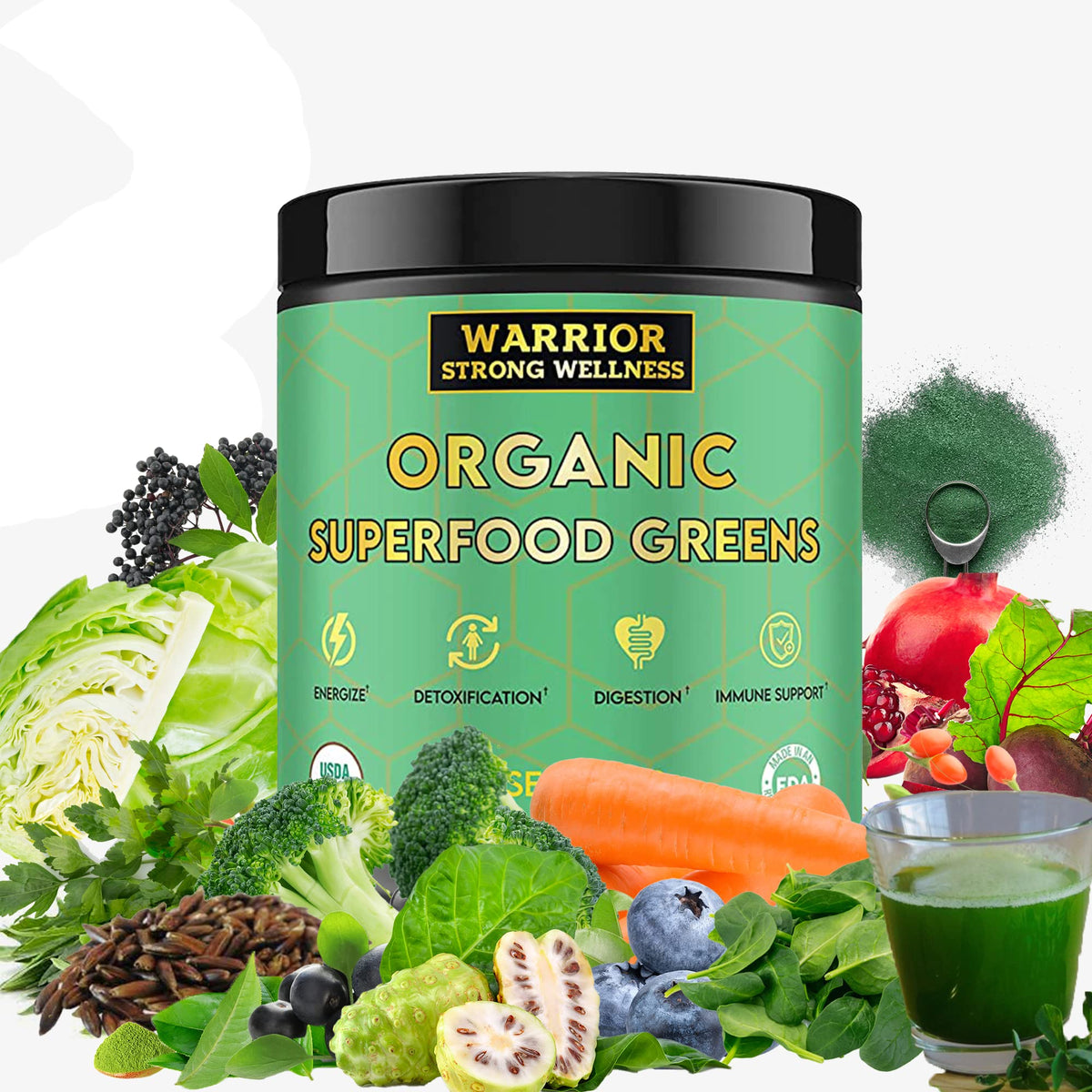Warrior Strong Wellness Certified Organic Greens Powder - 30 Servings