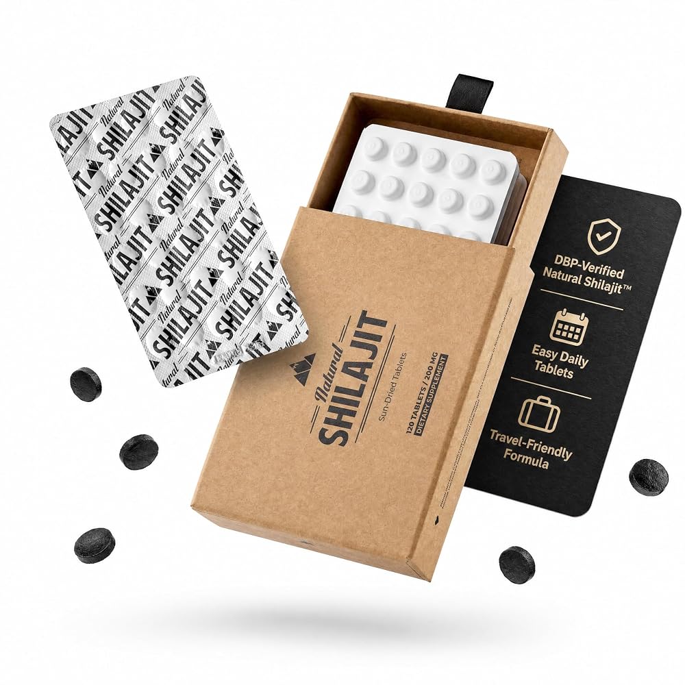 NATURAL SHILAJIT Pure Shilajit Tablets with Fulvic Acid - 120 Tablets