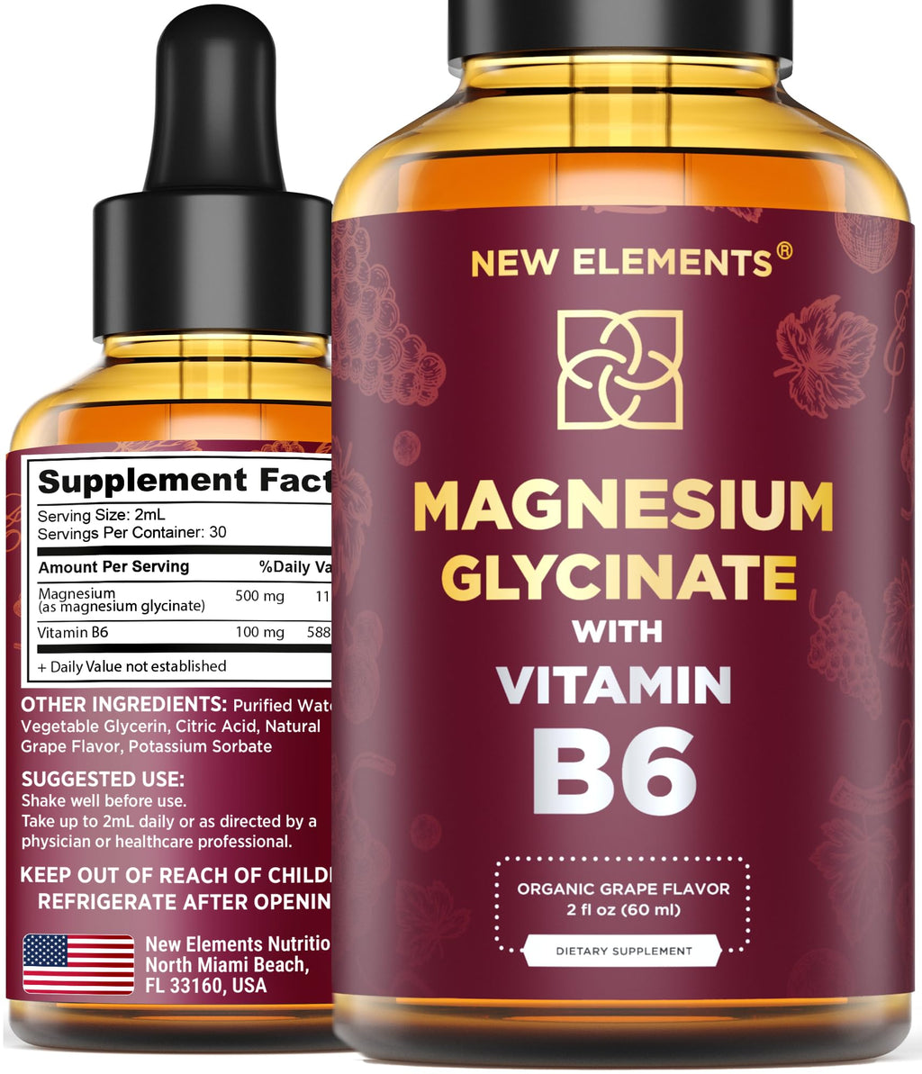 New Elements Liquid Magnesium Glycinate Drops with Vitamin B6 - 2 Fl Oz