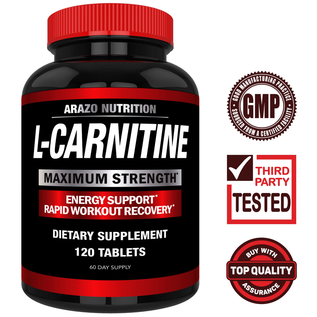 Arazo Nutrition Super Strength L-Carnitine 1000mg with Calcium - 120 Tablets - image 2