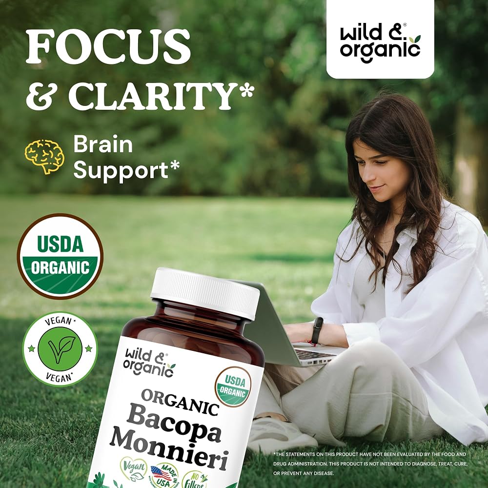Wild & Organic Bacopa Monnieri 600 mg Brain Support - 90 Capsules - image 2