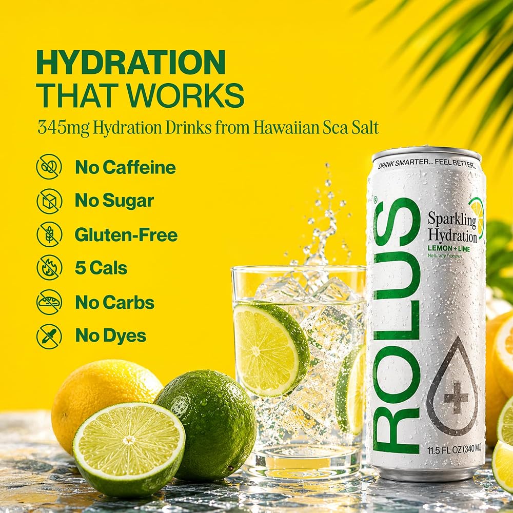 ROLUS Sparkling Electrolyte Hydration Drink Lemon Lime - 12 Pack - image 2
