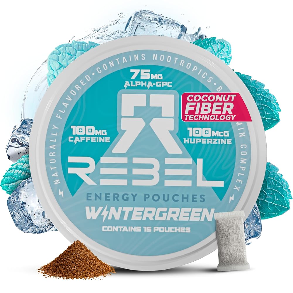 Rebel Nootropic Energy Caffeine Pouches • 100mg Caffeine • Alpha GPC