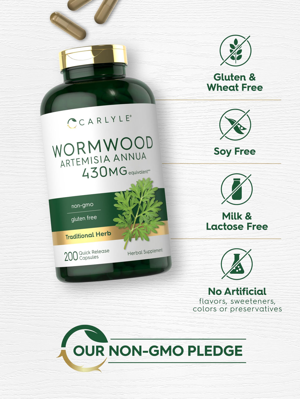 Carlyle Wormwood Capsules Artemisia Annua Herb - 200 Count - image 5