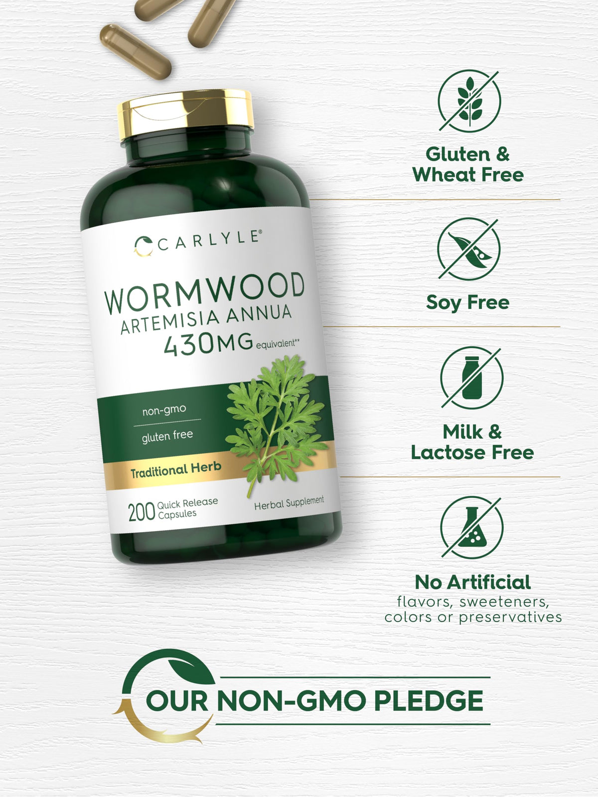 Carlyle Wormwood Capsules Artemisia Annua Herb - 200 Count - image 5