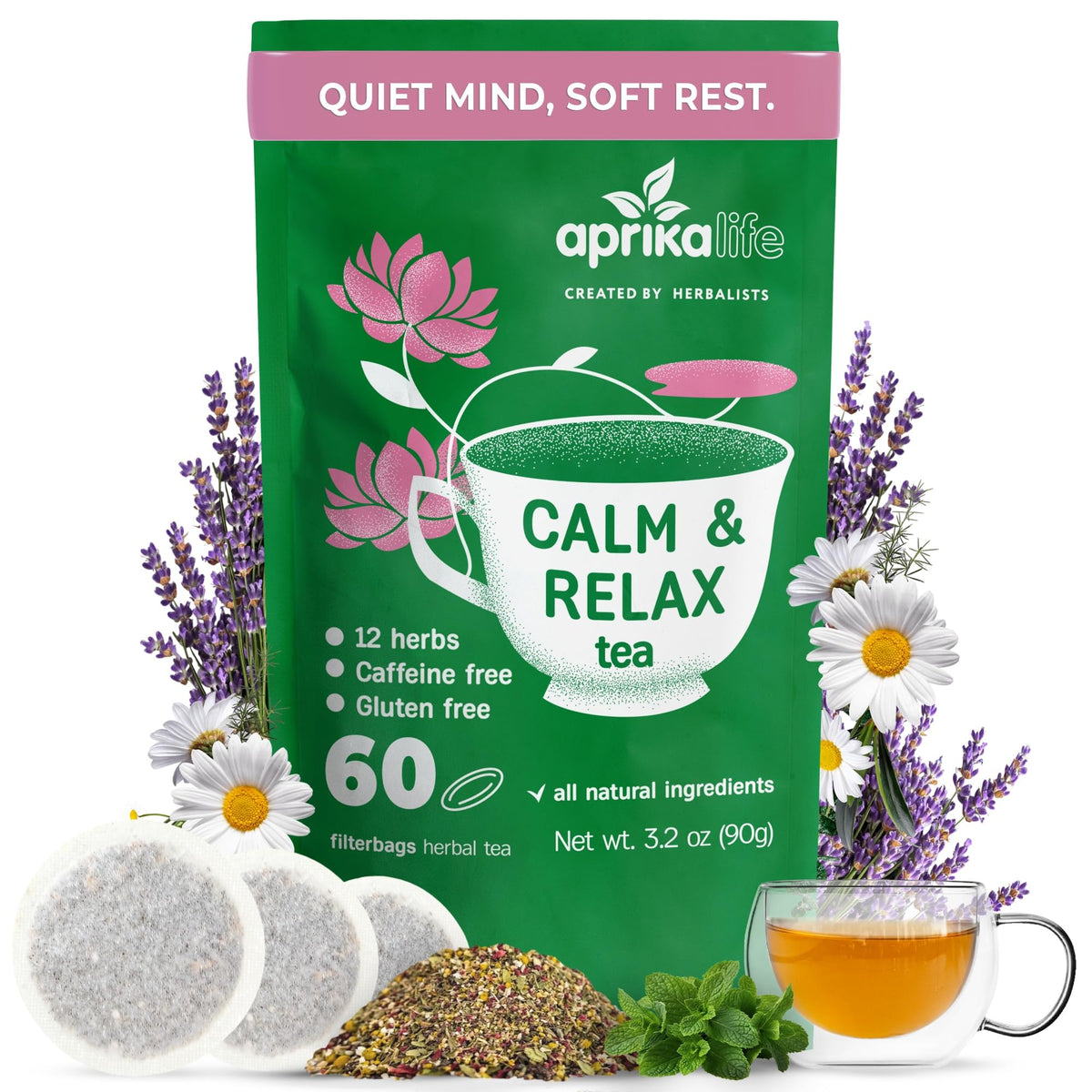 AprikaLife Calm and Relax Herbal Tea with Chamomile - 60 Tea Bags