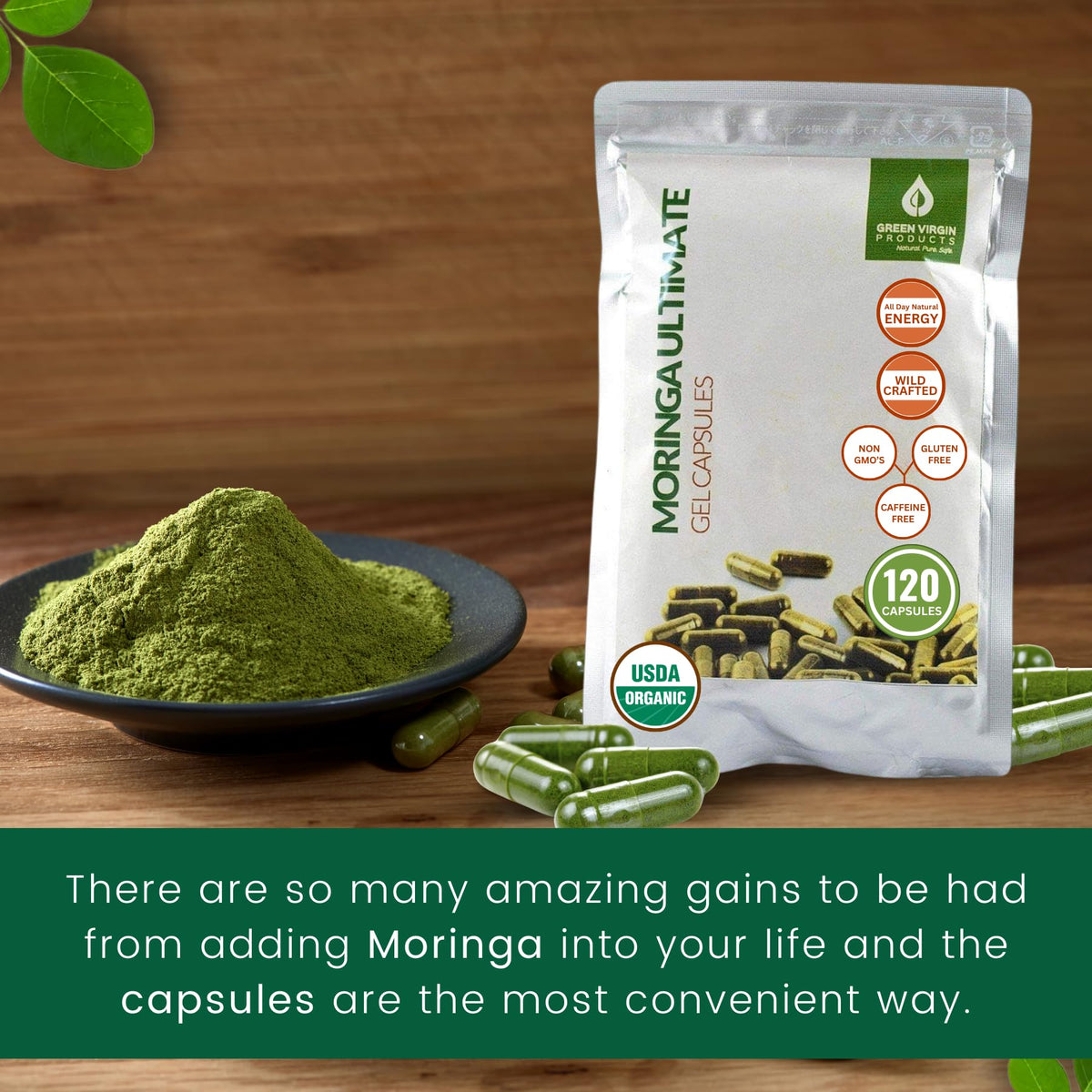 Green Virgin Products Organic Moringa Leaf Powder Vegan Capsules - 120 - image 4