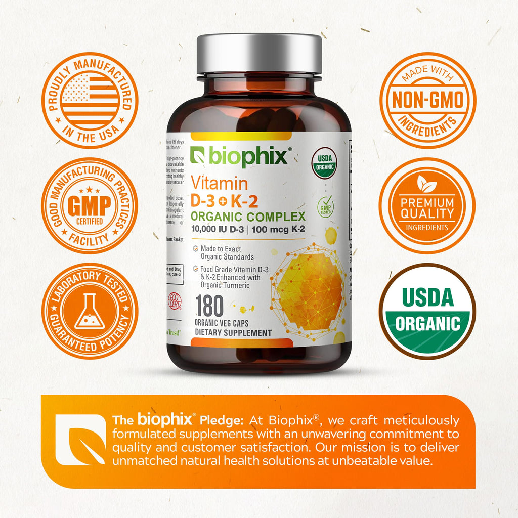 biophix Organic Vitamin D-3 K2 Turmeric - 180 Vegetarian Capsules - image 7
