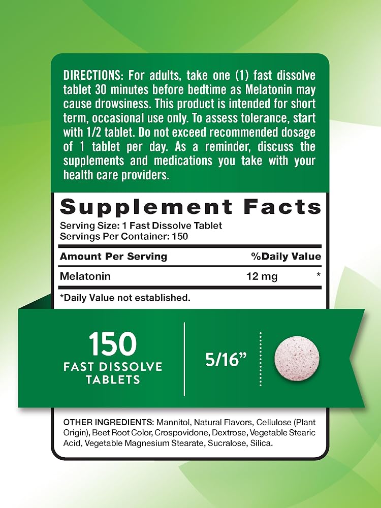 Nature's Truth Melatonin 12 mg Fast Dissolve - 150 Tablets - image 2