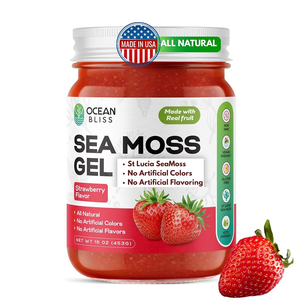 Ocean Bliss Sea Moss Gel Wildcrafted Strawberry - 16 oz