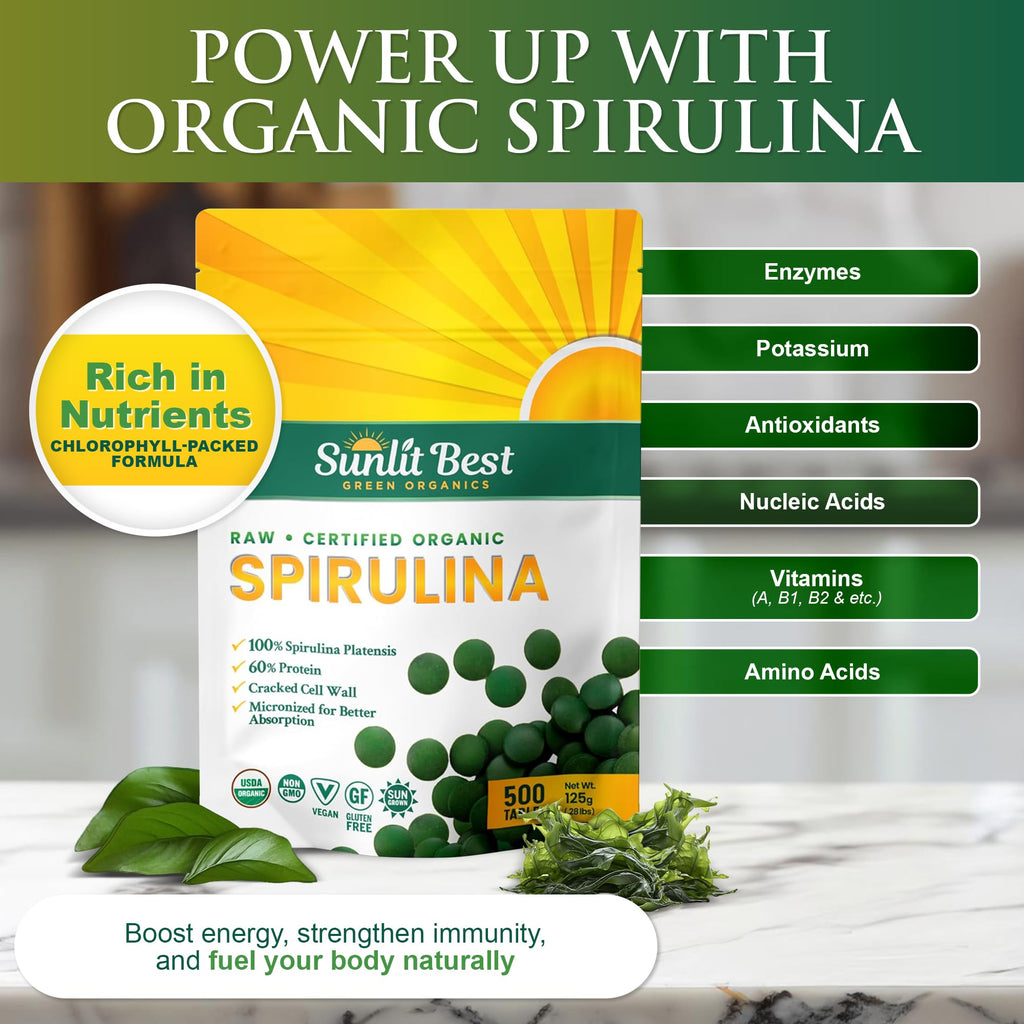 Sunlit Best - USDA Organic Spirulina Tablet - Natural Super Greens