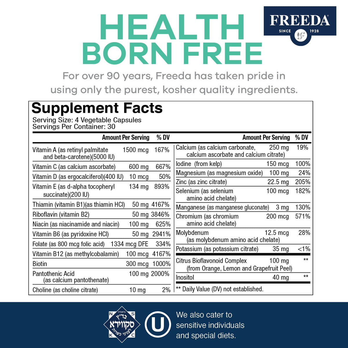 Freeda Maximum Strength Multivitamin Iron Free - 120 Capsules - image 4
