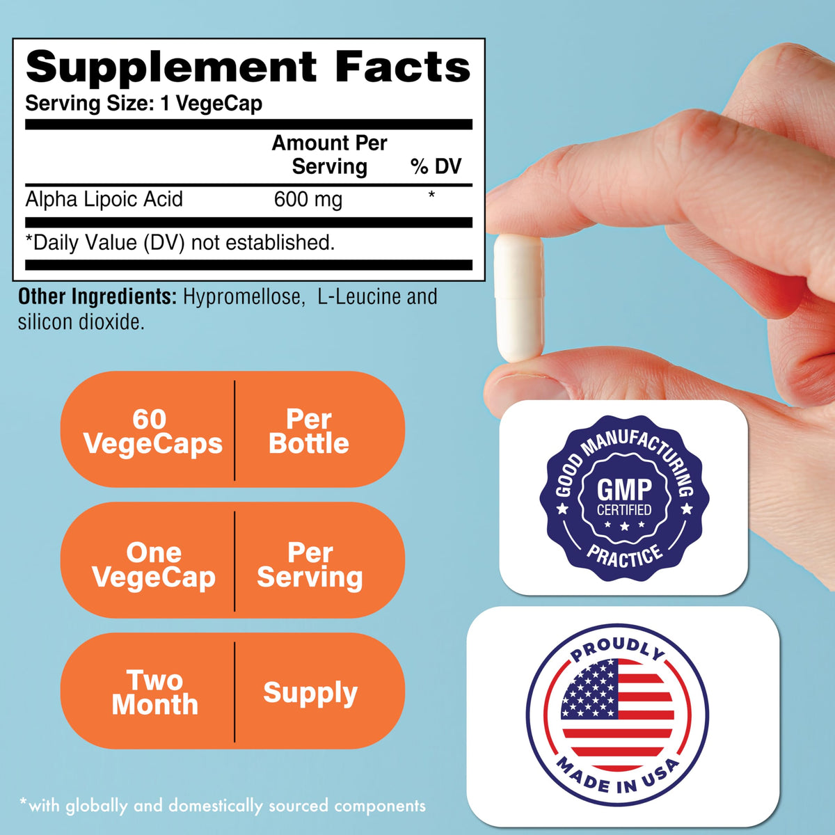 Health Thru Nutrition Alpha Lipoic Acid (ALA) 600mg Vegecaps - Vegan