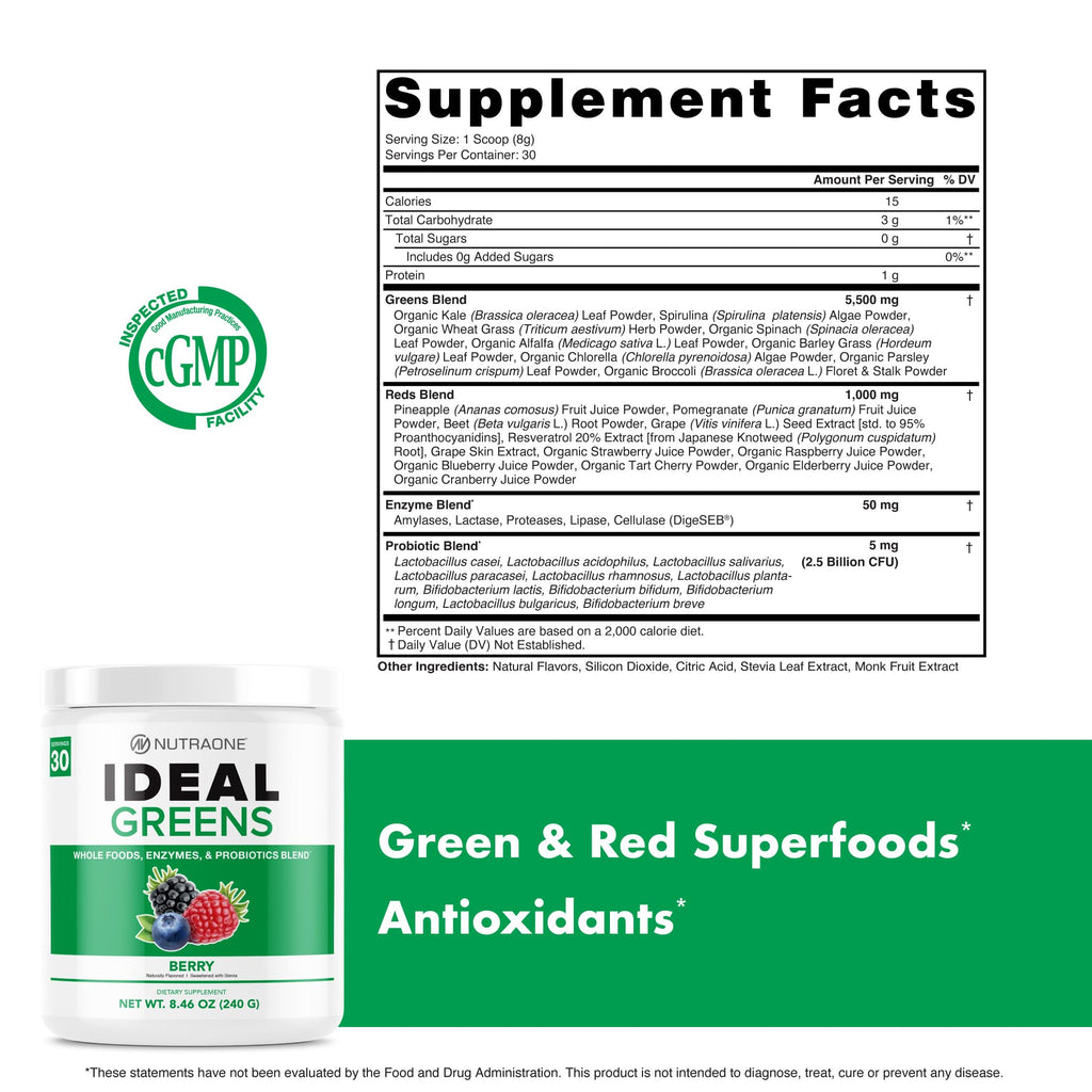 NutraOne Ideal Greens Antioxidant Superfood Powder Berry - 30 Servings - image 5