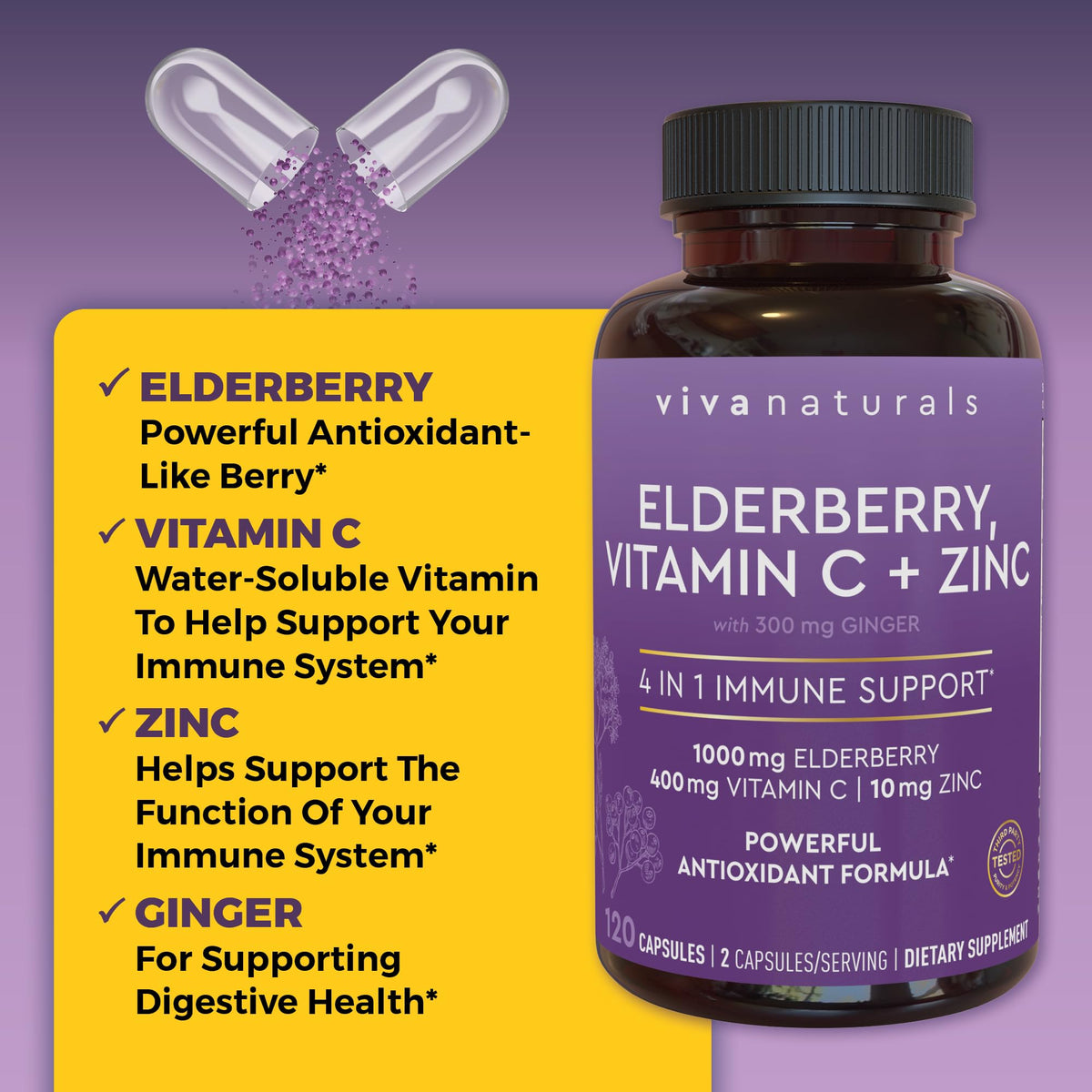 Viva Naturals Elderberry with Vitamin C and Zinc - 120 Capsules - image 4