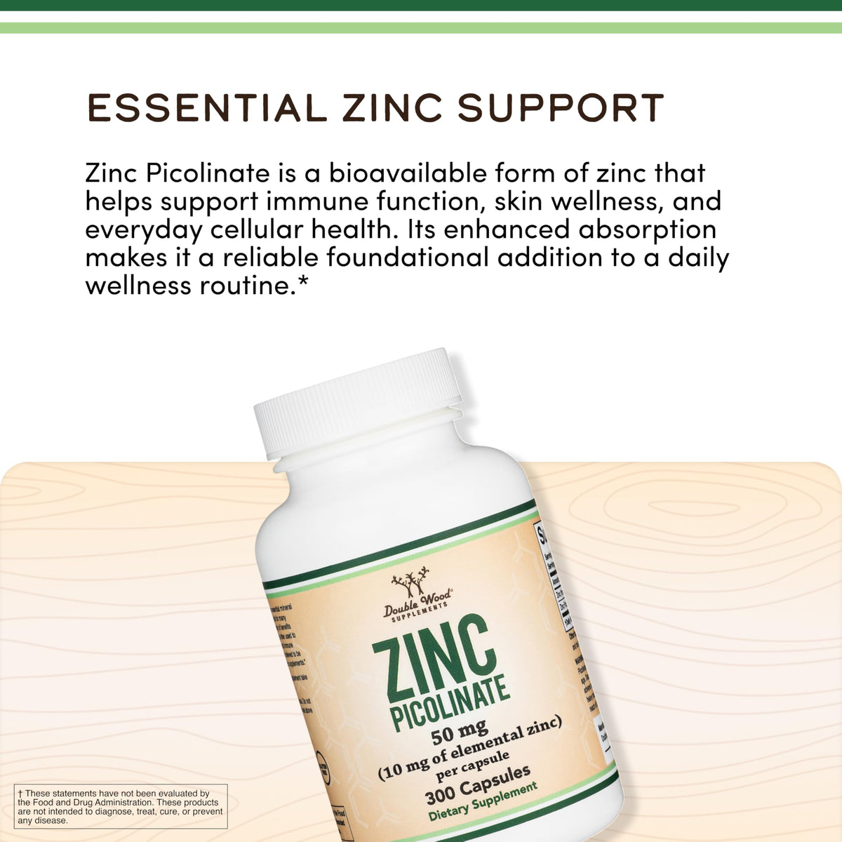 Double Wood Supplements Zinc Picolinate 50mg - 300 Capsules - image 6