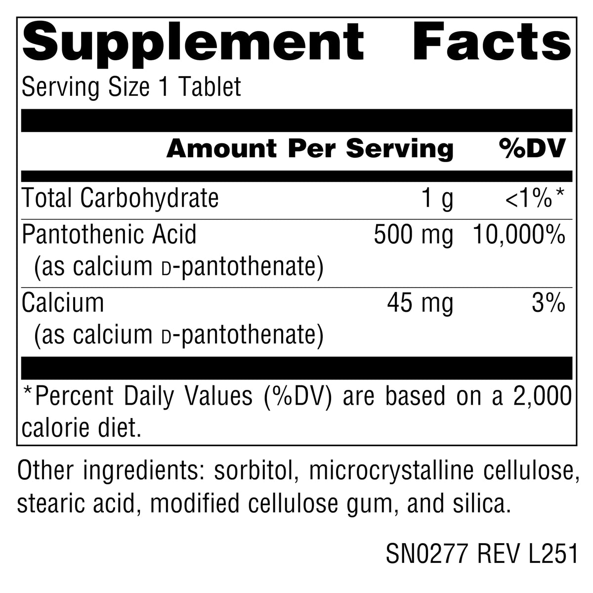 Source Naturals Pantothenic Acid Vitamin B-5 500 mg - 100 Tablets - image 2
