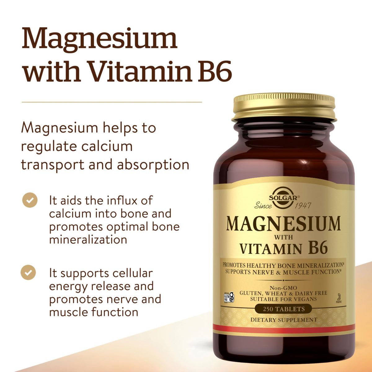 Solgar Magnesium with Vitamin B6 Energy Metabolism - 250 Tablets - image 3