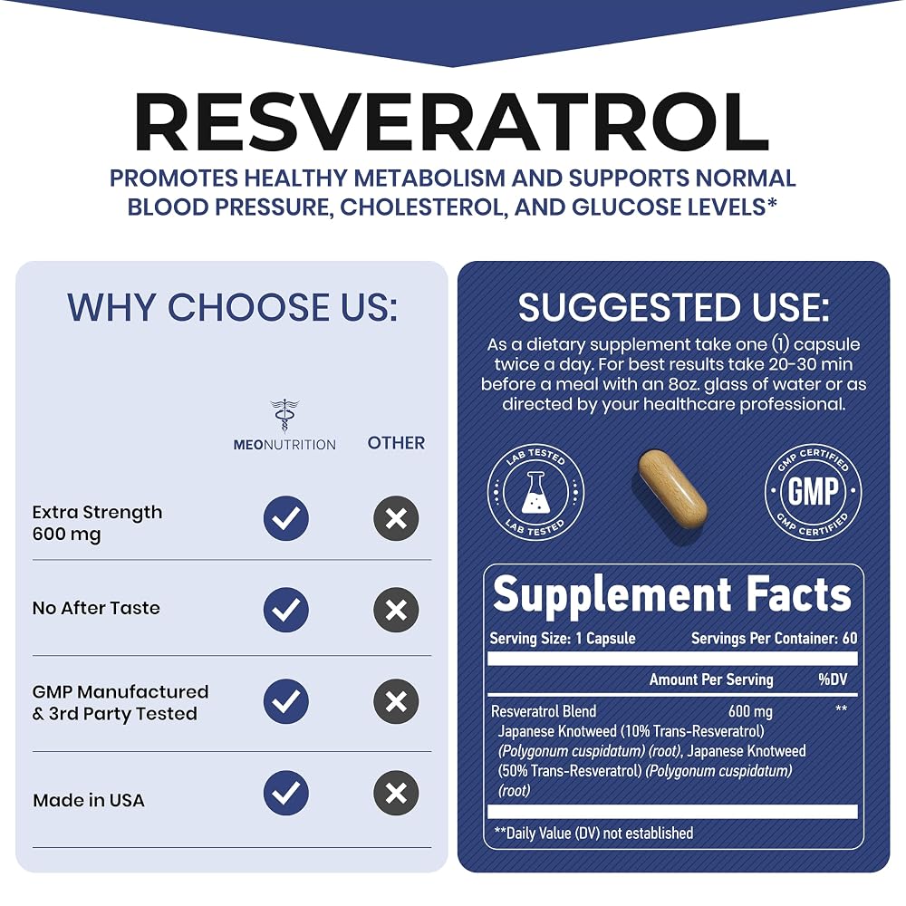 Meo Nutrition Resveratrol 600mg - 60 Capsules - image 3