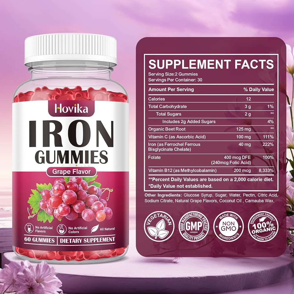 Hovika Iron Gummies Supplement for Women & Men