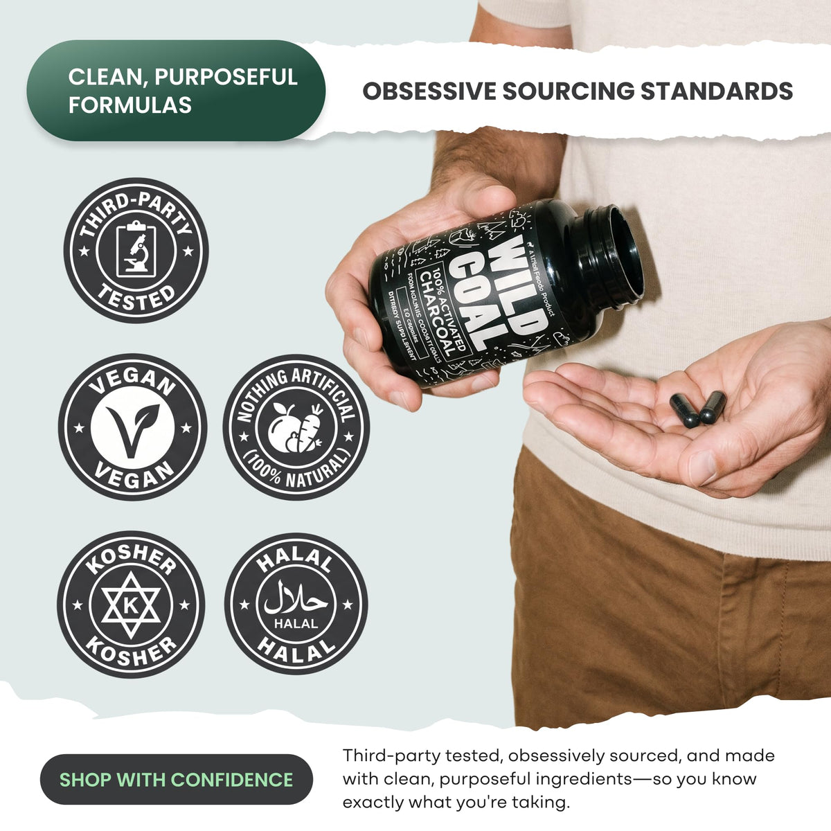 Wild Activated Charcoal Capsules from 100% Organic Coconut Shells