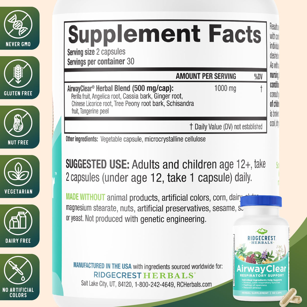 RidgeCrest Herbals AirwayClear Lung Support - 60 Capsules - image 3