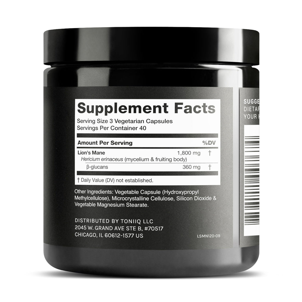 Toniiq Lion's Mane Supplement 1800mg 20%+ Beta-Glucans - 120 Capsules - image 2