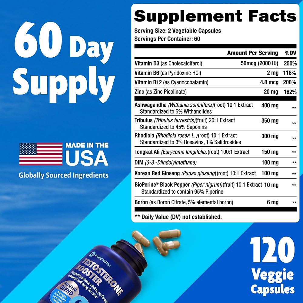 PLOOF Nutra Testosterone Booster for Men - 120 Capsules - image 2