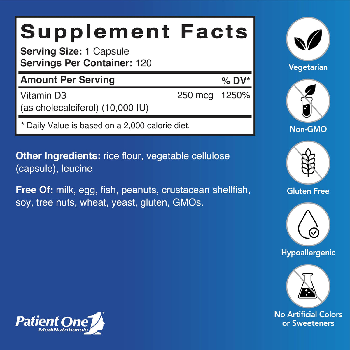 Patient One Vitamin D3 Cholecalciferol 10,000 IU - 120 Capsules - image 2