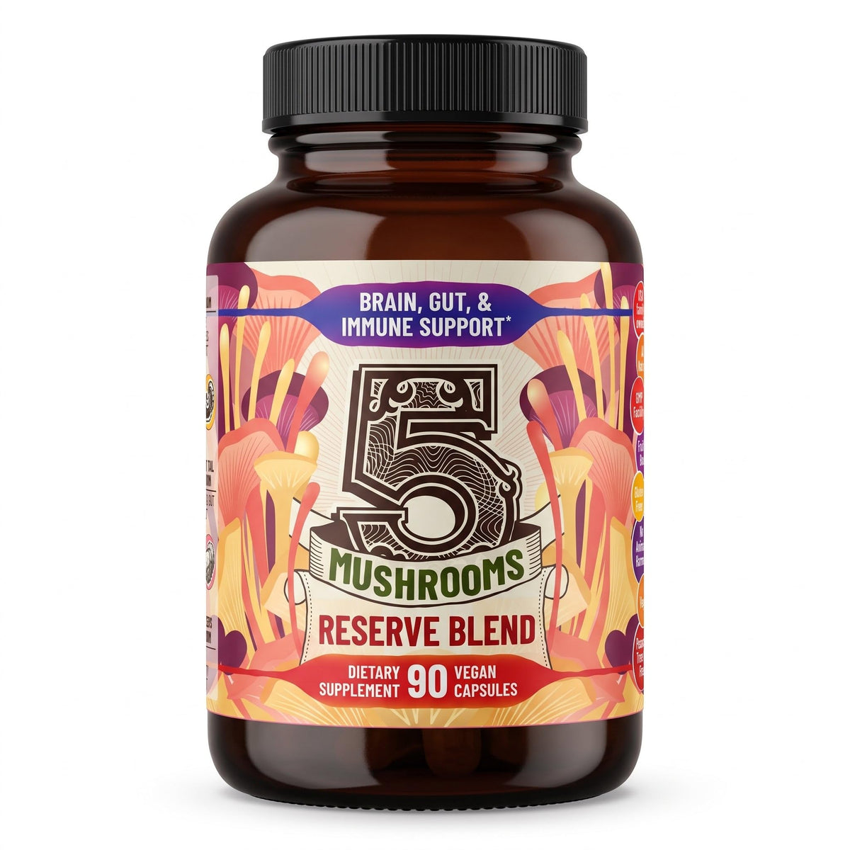 Hippie Farms 5 Mushrooms Reserve Blend with Lion's Mane - 90 Capsules