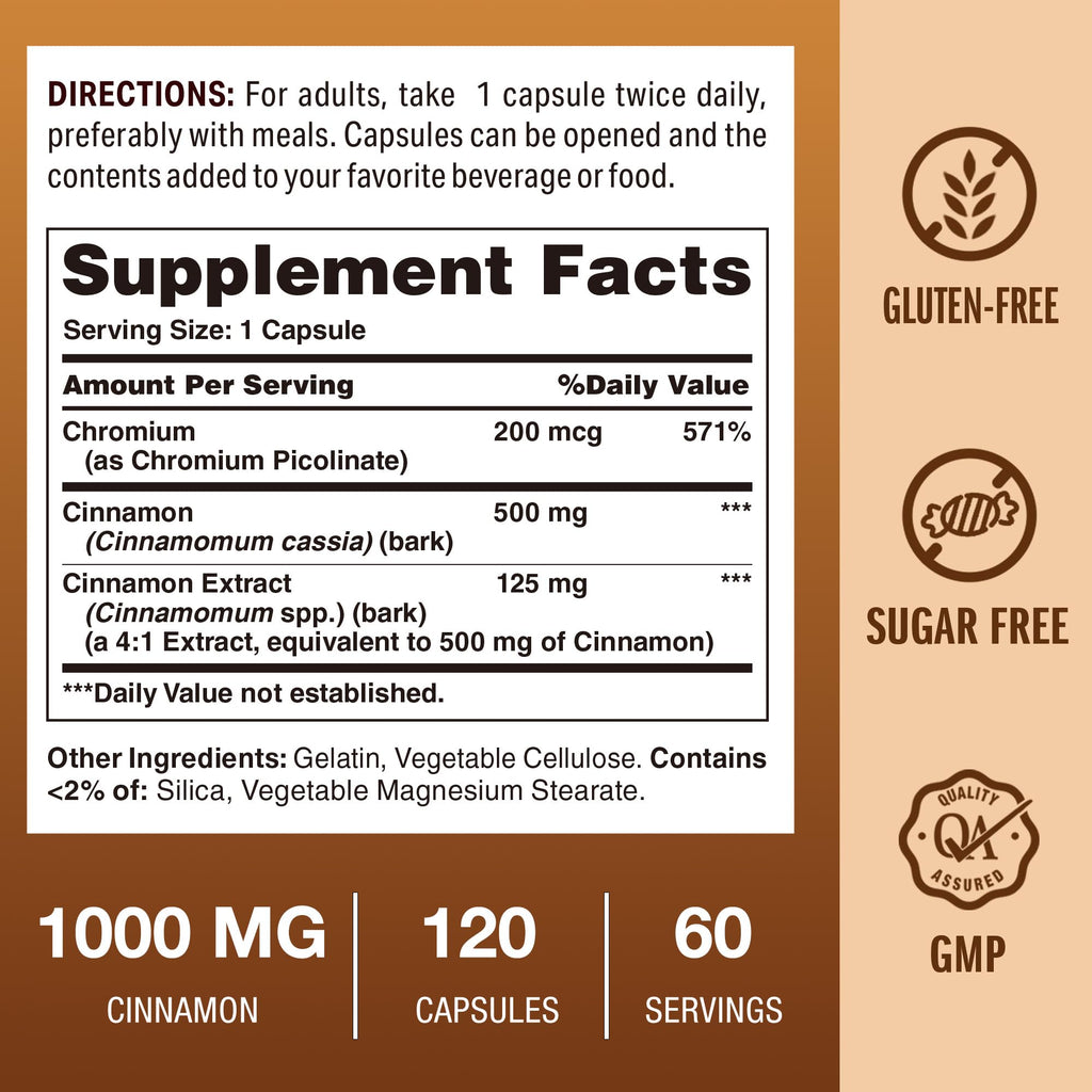 Vitamin World Cinnamon Complex with Chromium - 120 Capsules - image 2