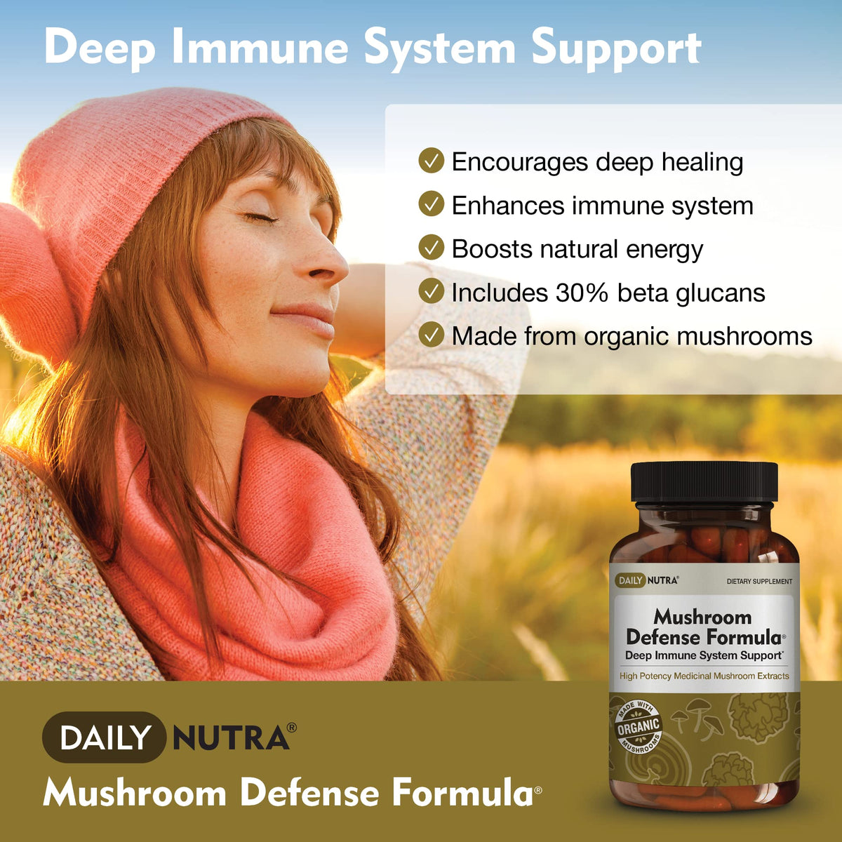 DailyNutra Mushroom Defense Formula 1200mg Immune Support - 90 Capsules - image 2