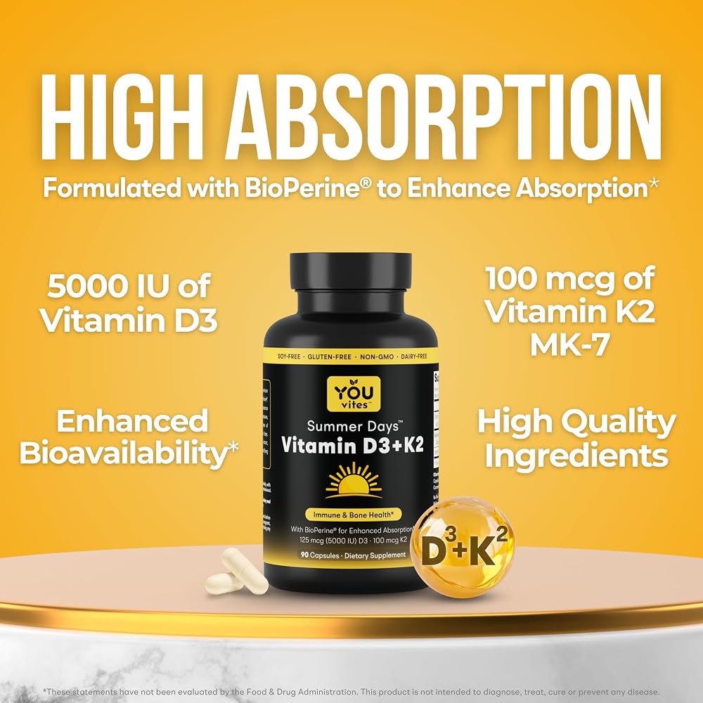 You Vites Vitamin D3 + K2 5000 IU Bone & Heart Support - 90 Capsules - image 4