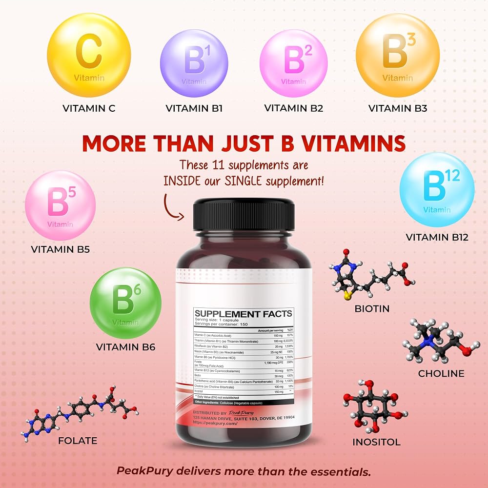 PEAKPURY Ultra Vitamin B Complex with Vitamin C - 150 Capsules - image 3