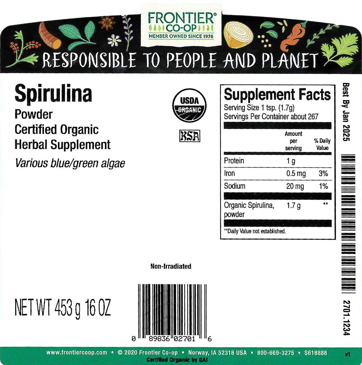 Frontier Co-op Spirulina Powder Organic - 1 Pound - image 2