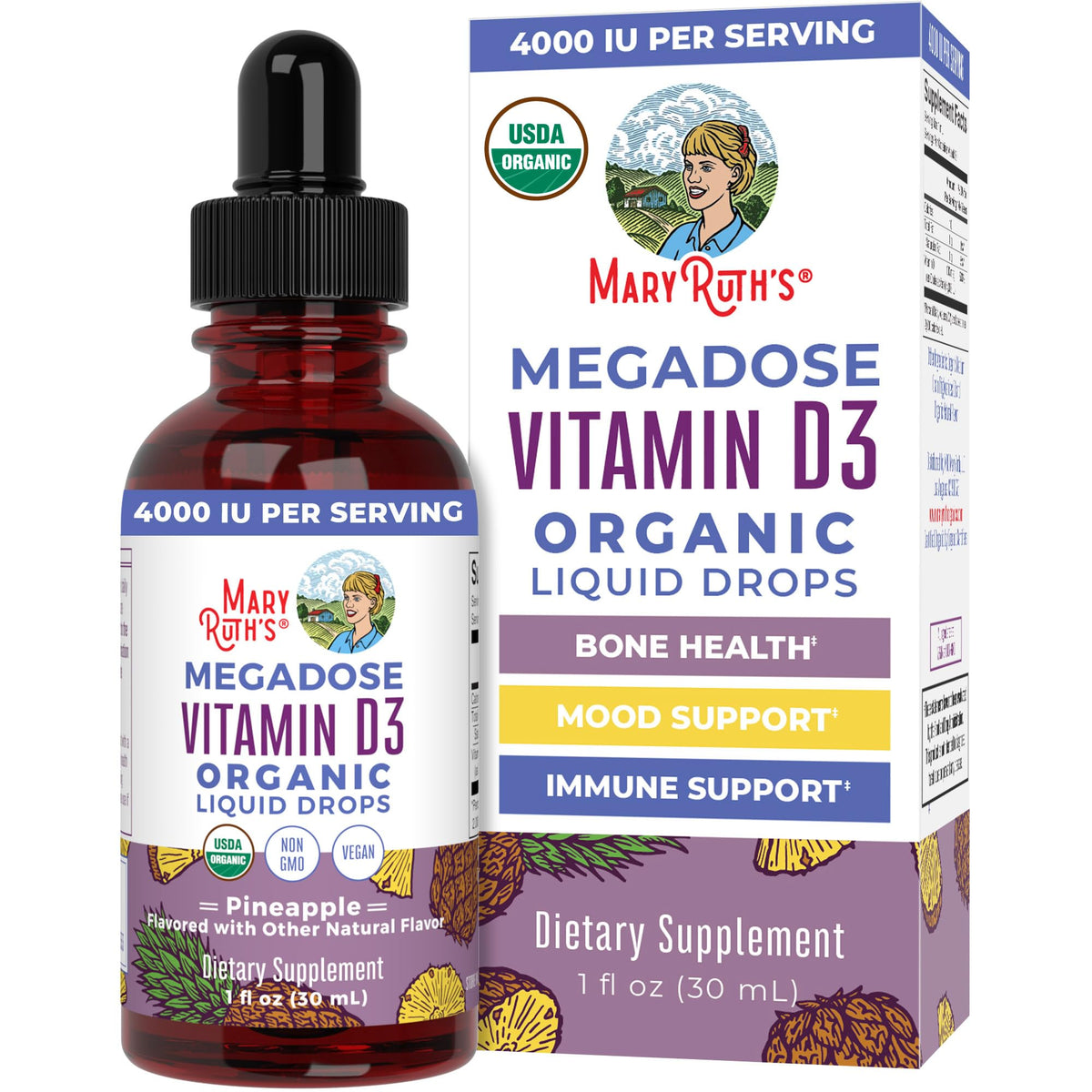 MARYRUTH'S Organic Vitamin D3 Liquid Drops Pineapple - 1 Fl Oz