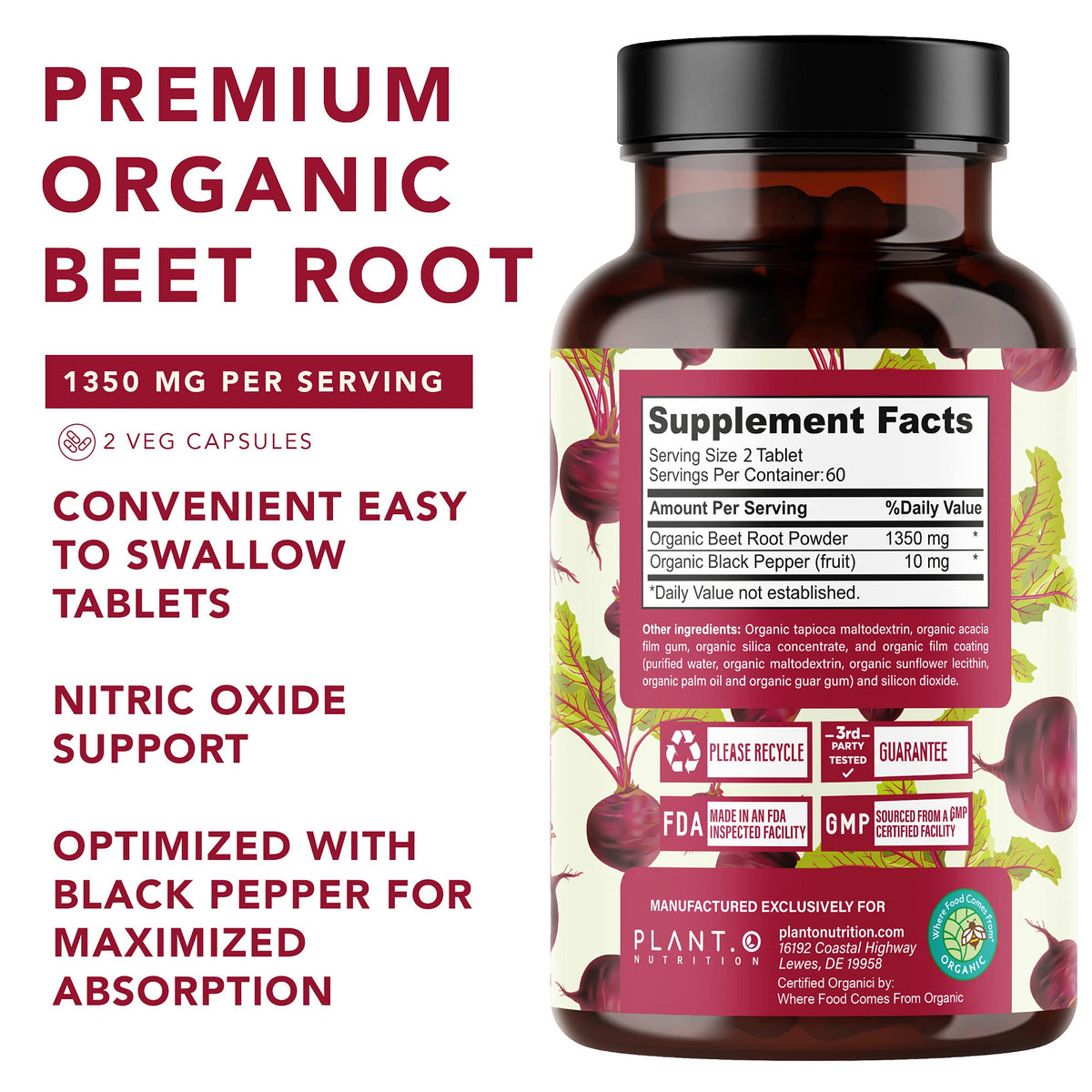 PLANT.O NUTRITION Organic Beet Root Capsules 1350mg - 120 Tablets - image 8