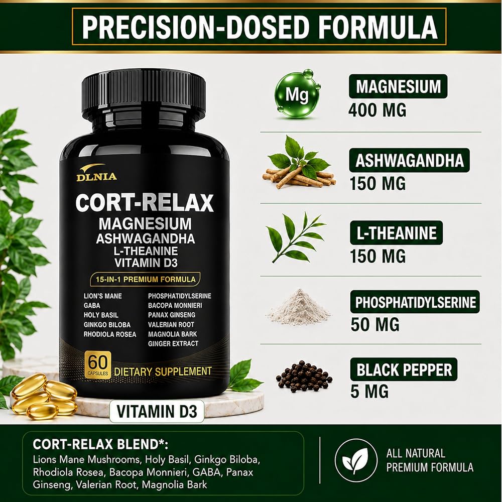 DLNIA Super Calm Cortisol Supplement with Magnesium Glycinate - 1 Count - image 2