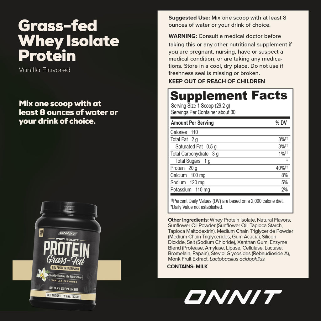 ONNIT Grass Fed Whey Isolate Protein Powder