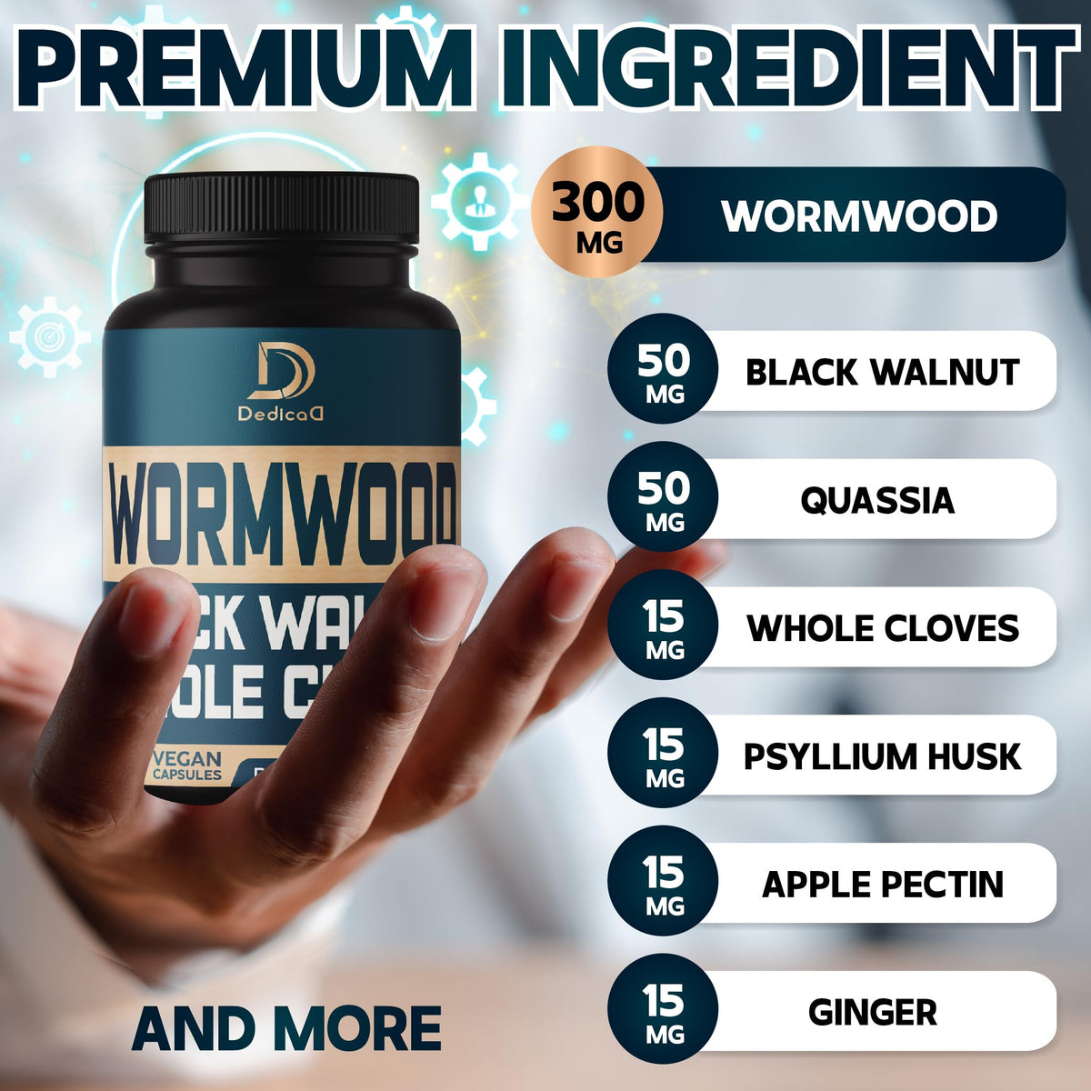 DEDICAD Wormwood Capsules - Digestive, Immune, and Mood Support
