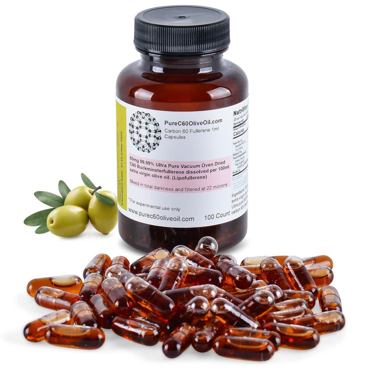 PureC60OliveOil.com PureC60OliveOil C60 Organic Olive Oil Capsules - 100 Count