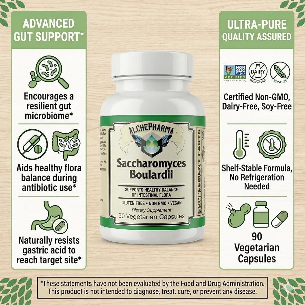 AlchePharma Saccharomyces Boulardii Probiotic - 90 Capsules - image 2