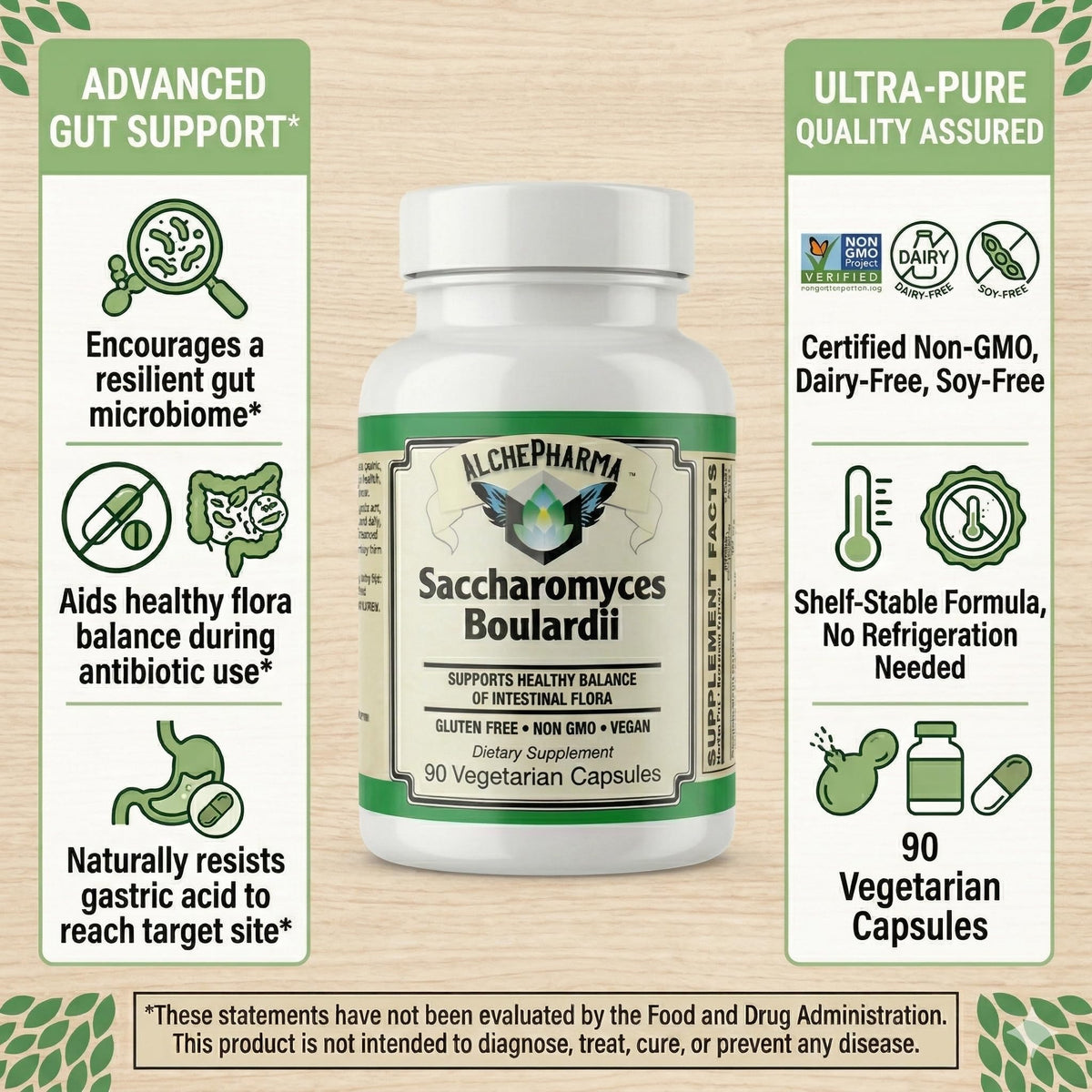 AlchePharma Saccharomyces Boulardii Probiotic - 90 Capsules - image 2