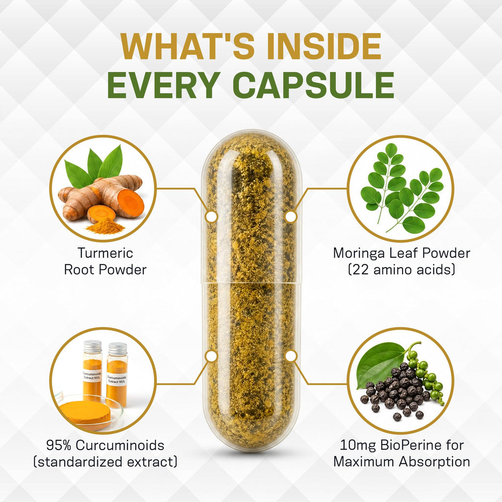 PIUS NATURE Turmeric Moringa Organic Supplement - 120 Vegetarian Capsules - image 2