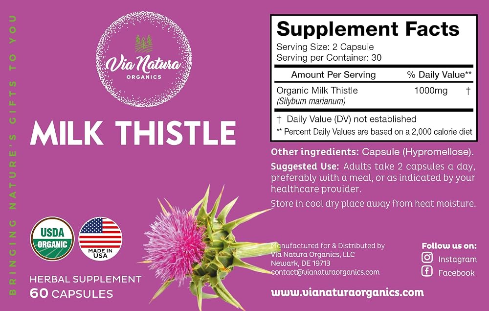 Via Natura Organics Milk Thistle 1000mg - 60 Capsules - image 2